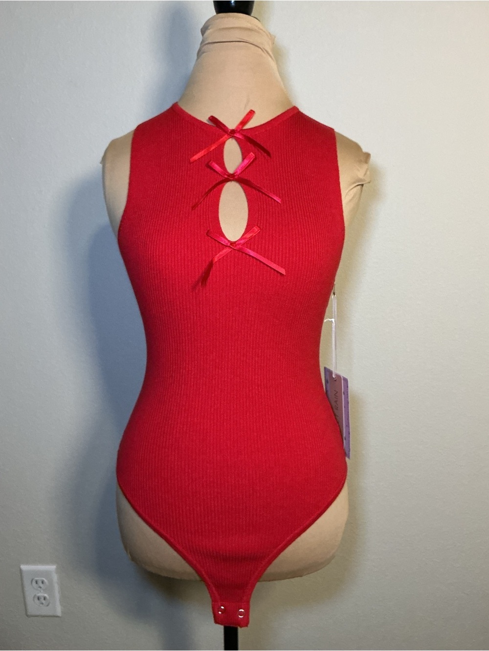 Red Bow-Back Ribbed Kids One-Piece Bodysuit - Picture 2 of 7
